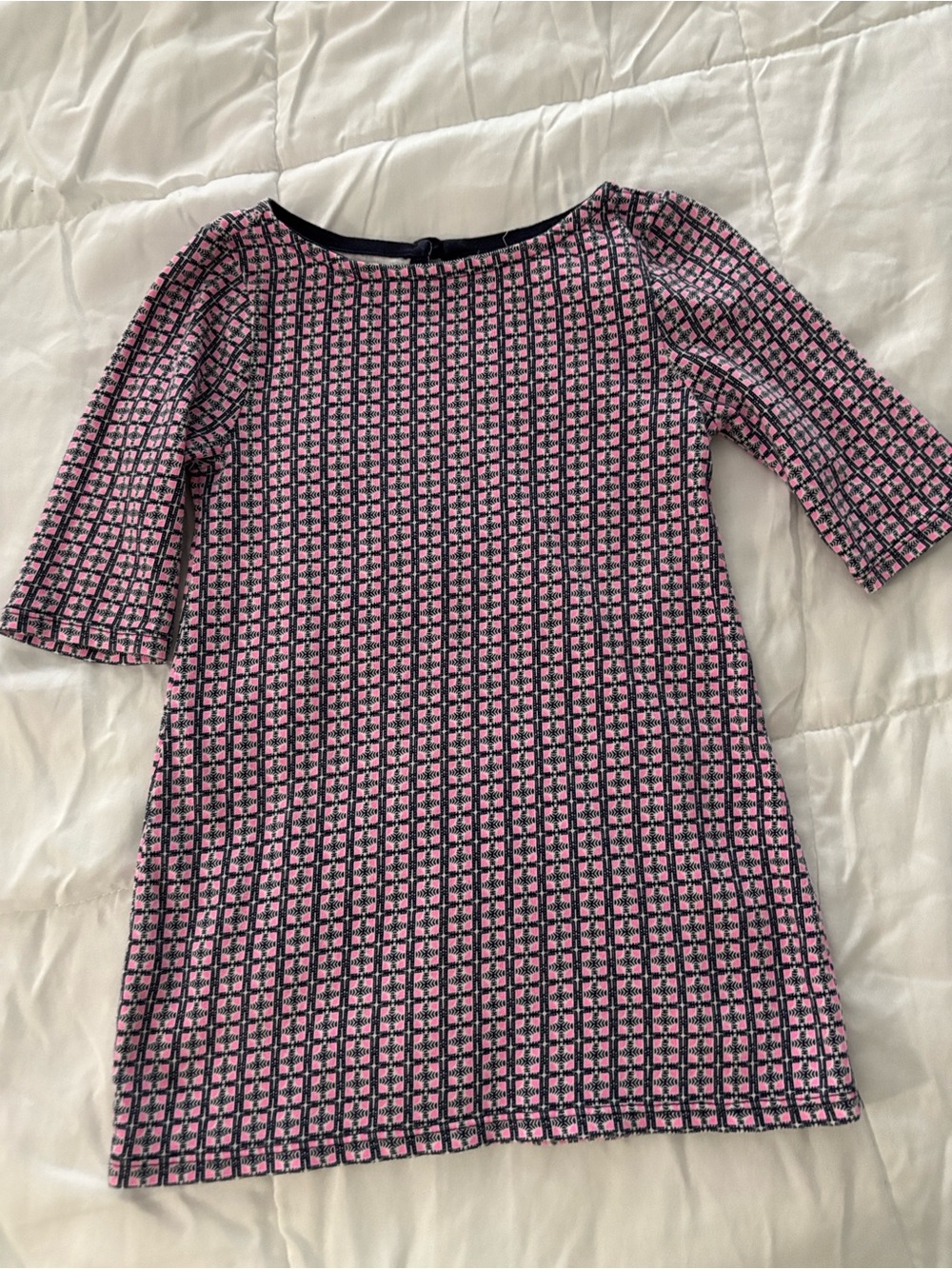 Girls' Pink and Black Grid Print Dress